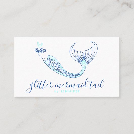 Aqua Blue Navy Schwanz Mermaid Visitenkarte (Vorderseite)