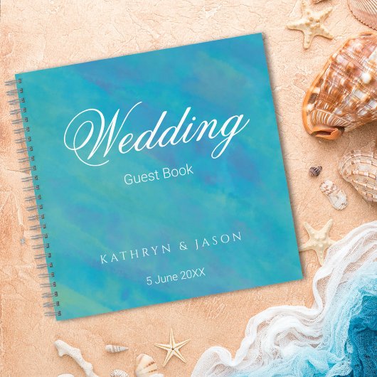 Aqua Blue Ocean Abstrakt Wedding Guest Book Notizblock