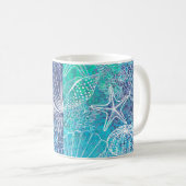 Aqua Blue Ocean Meereswelt Seashells Kaffeetasse (VorderseiteRechts)