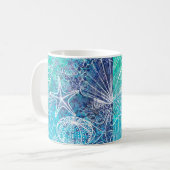 Aqua Blue Ocean Meereswelt Seashells Kaffeetasse (Vorderseite Links)