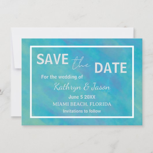 Aqua Blue Ocean Save The Date (Vorderseite)