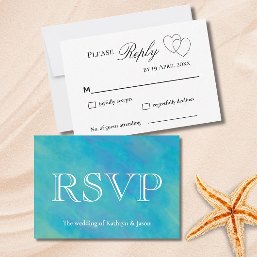 Aqua Blue Ocean UAWG Wedding Response Card RSVP Karte