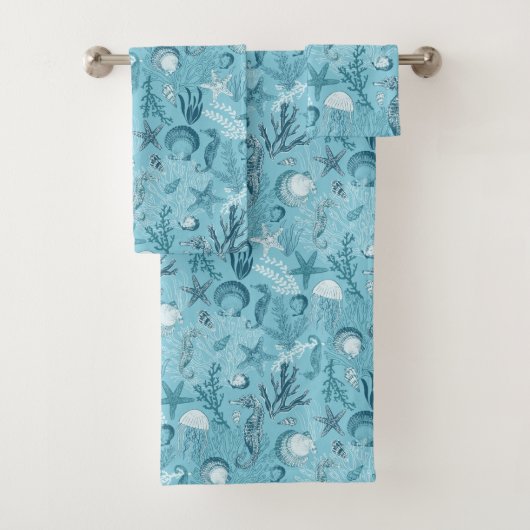Aqua Blue Ocean Underwater Life Badhandtuch Set (Insitu)