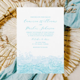 Aqua Blue Ocean Waves Beach Einladung Hochzeit