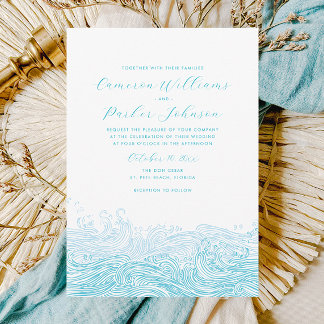 Aqua Blue Ocean Waves Beach Einladung Hochzeit