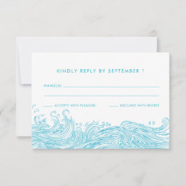Aqua Blue Ocean Waves Beach Hochzeit RSVP Karte