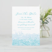 Aqua Blue Ocean Waves Beach Hochzeit Save the Date (Stehend Vorderseite)