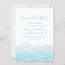Aqua Blue Ocean Waves Beach Hochzeit Save the Date