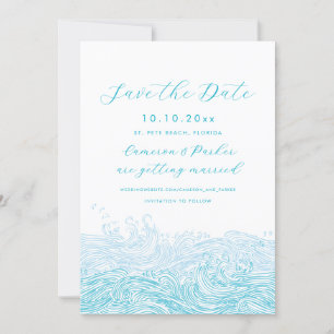 Aqua Blue Ocean Waves Beach Hochzeit Save the Date