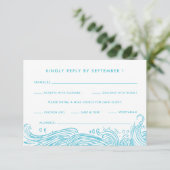 Aqua Blue Ocean Waves Meetingoptionen Beach Hochze RSVP Karte (Stehend Vorderseite)