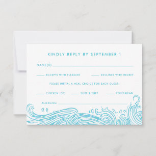 Aqua Blue Ocean Waves Meetingoptionen Beach Hochze RSVP Karte