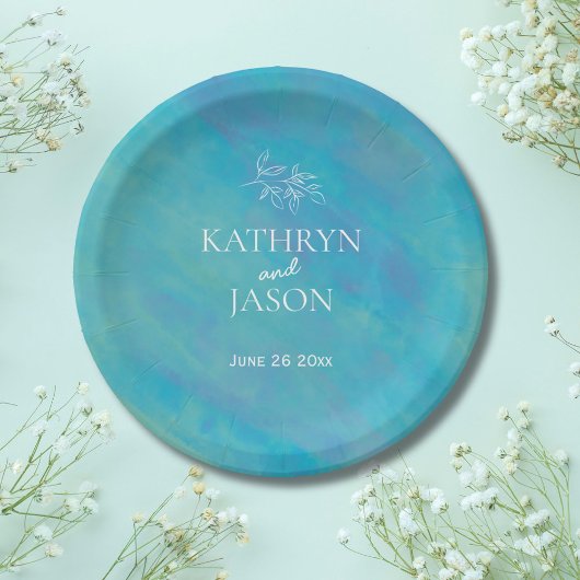 Aqua Blue Ocean Wedding Pappteller