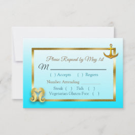 Aqua Blue Oceanic Wedding RSVP Karte
