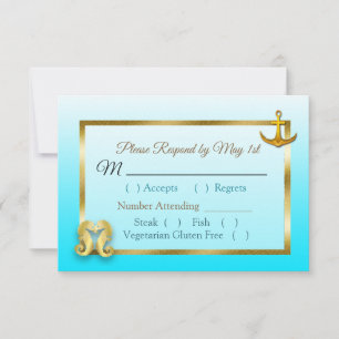 Aqua Blue Oceanic Wedding RSVP Karte