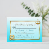 Aqua Blue Oceanic Wedding RSVP Karte (Stehend Vorderseite)