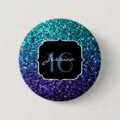 Aqua blue Ombre Glitzer Glitzern Sweet 16 Button (Vorderseite)