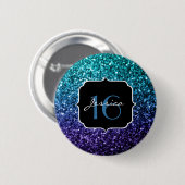Aqua blue Ombre Glitzer Glitzern Sweet 16 Button (Vorne & Hinten)