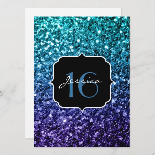 Aqua blue Ombre Glitzer Glitzern Sweet 16 Invite Einladung (Vorne/Hinten)