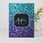 Aqua blue Ombre Glitzer Glitzern Sweet 16 Invite Einladung (Stehend Vorderseite)