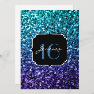 Aqua blue Ombre Glitzer Glitzern Sweet 16 Invite Einladung