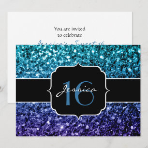 Aqua blue Ombre Glitzer Glitzern Sweet 16 Invite Einladung