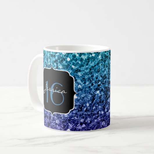 Aqua blue Ombre Glitzer Glitzern Sweet 16 Kaffeetasse (Vorderseite Links)