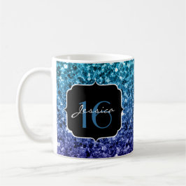 Aqua blue Ombre Glitzer Glitzern Sweet 16 Kaffeetasse