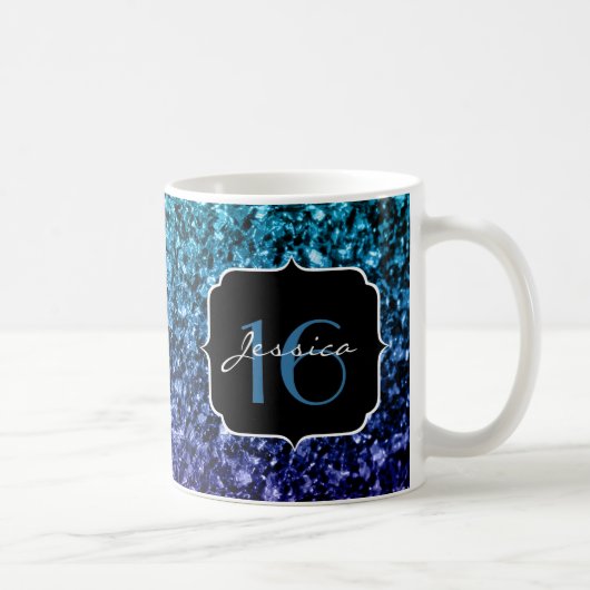 Aqua blue Ombre Glitzer Glitzern Sweet 16 Kaffeetasse (Rechts)