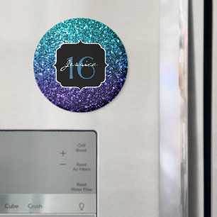 Aqua blue Ombre Glitzer Glitzern Sweet 16 Magnet