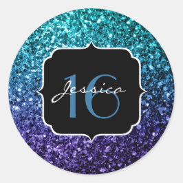 Aqua blue Ombre Glitzer Glitzern Sweet 16 Runder Aufkleber