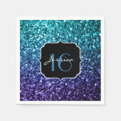 Aqua blue Ombre Glitzer Glitzern Sweet 16 Serviette (Vorderseite)