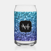 Aqua blue Ombre Glitzern Custom Monogram Dosenglas (Vorderseite)