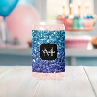 Aqua blue Ombre Glitzern Custom Monogram