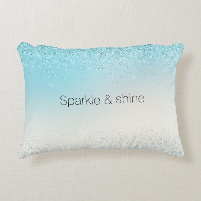 Aqua Blue Ombre Glitzy Sparkle Glitzer Dekokissen (Vorderseite)
