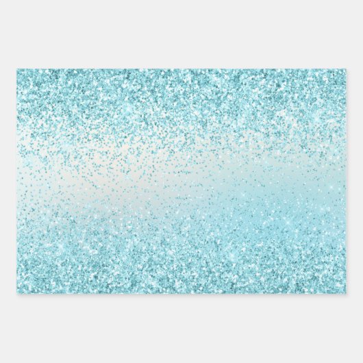 Aqua Blue Ombre Glitzy Sparkle Glitzer Geschenkpapier Set (Vorderseite 3)