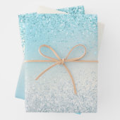 Aqua Blue Ombre Glitzy Sparkle Glitzer Geschenkpapier Set (Beispiel)