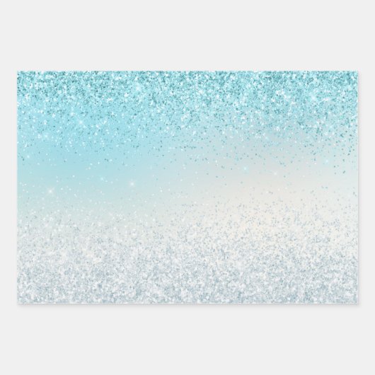 Aqua Blue Ombre Glitzy Sparkle Glitzer Geschenkpapier Set (Vorderseite)