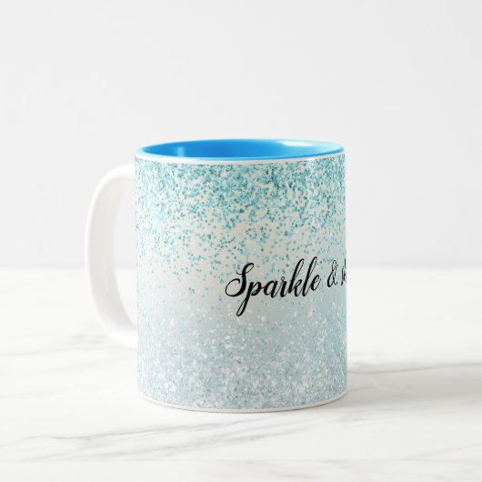 Aqua Blue Ombre Glitzy Sparkle Glitzer Zweifarbige Tasse (Vorderseite Links)