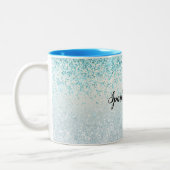 Aqua Blue Ombre Glitzy Sparkle Glitzer Zweifarbige Tasse (Links)