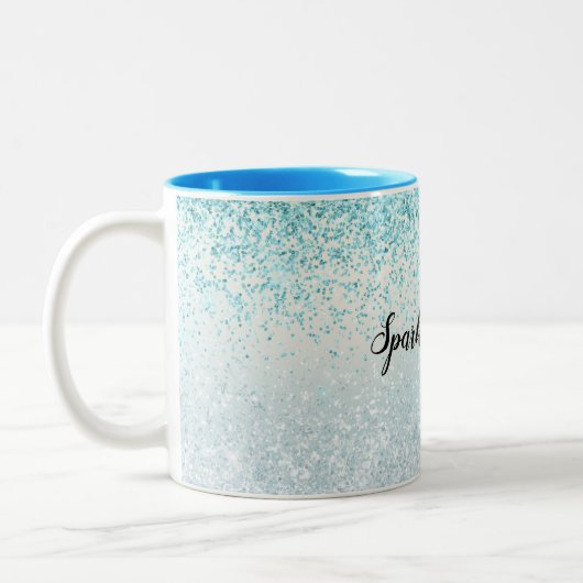 Aqua Blue Ombre Glitzy Sparkle Glitzer Zweifarbige Tasse (Links)