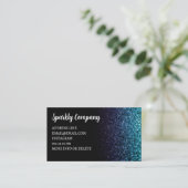 Aqua blue Ombre Imitate Glitzer funkeln schwarz el Visitenkarte (Stehend Vorderseite)