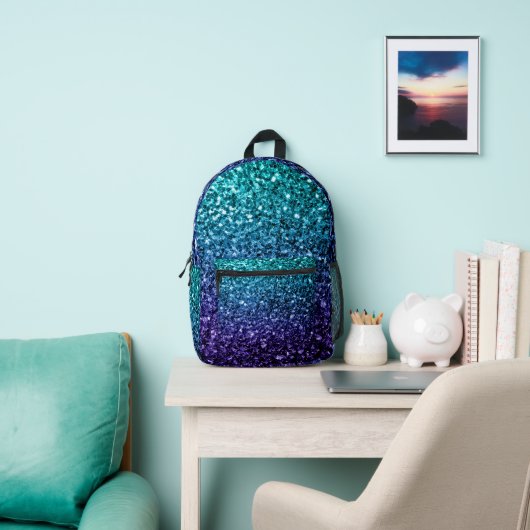 Aqua blue ombre Imitate Glitzer Glitzern Bedruckter Rucksack (InSitu)
