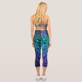 Aqua blue Ombre Imitate Glitzer Glitzern Capri Leggings (Rückseite)