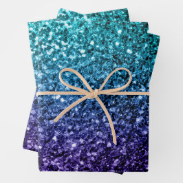 Aqua blue Ombre Imitate Glitzer Glitzern Geschenkpapier Set