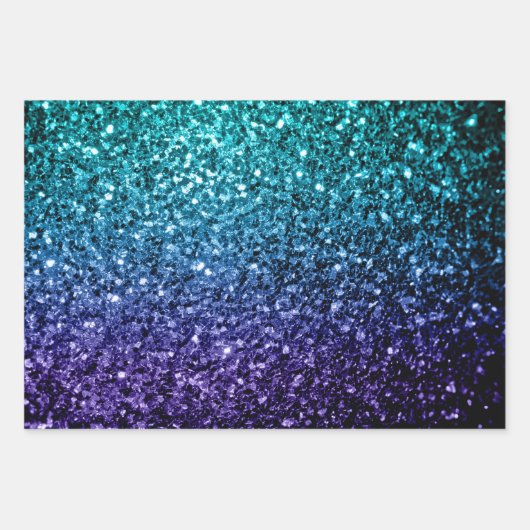 Aqua blue Ombre Imitate Glitzer Glitzern Geschenkpapier Set (Vorderseite)