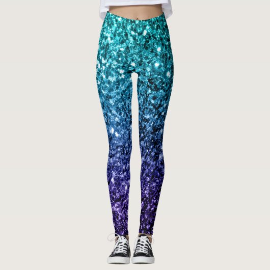 Aqua blue Ombre Imitate Glitzer Glitzern Leggings (Vorderseite)