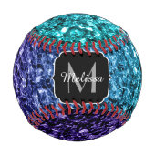 Aqua Blue ombre Imitate Glitzer Glitzern Monogram Baseball (Vorderseite)