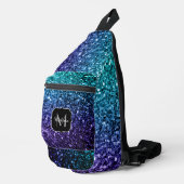 Aqua Blue ombre Imitate Glitzer Glitzern Monogram Crossbody Bag (Rechte Ecke)