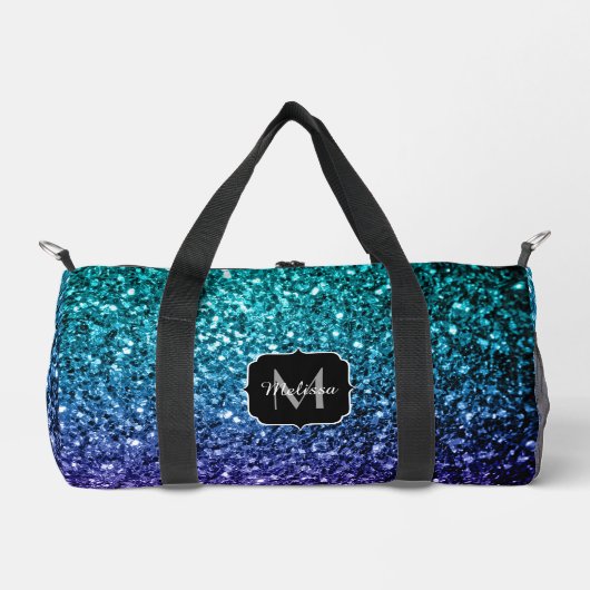 Aqua Blue ombre Imitate Glitzer Glitzern Monogram Duffle Bag (Vorderseite)