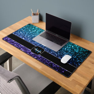 Aqua Blue ombre Imitate Glitzer Glitzern Monogram Schreibtischunterlage